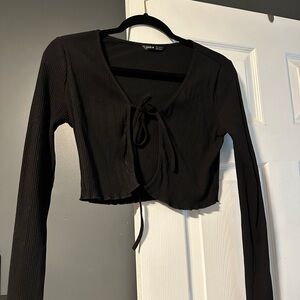 SHEIN Black Ribbed Long Sleeve Crop Top